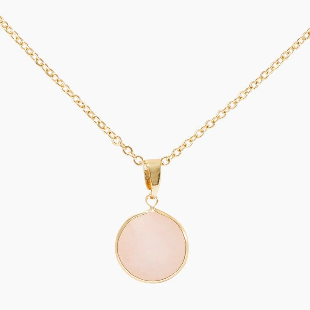 NWT Sanctuary Project Rose Quartz Serenity Round Pendant Necklace Gold - Picture 2 of 4
